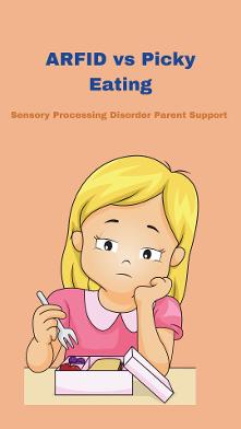 little girl who looks sad refusing to eat her dinner Avoidant/Restrictive Food Intake Disorder (ARFID) vs Picky Eating