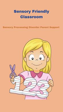 girl with sensory processing disorder cutting numbers with scissors and paper at school Sensory Friendly Classroom  