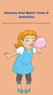 child who has sensory processing disorder and struggles with oral motor skills blowing up a balloon Sensory Oral Motor 