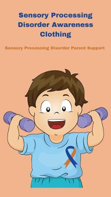 child with sensory processing disorder wearing sensory processing awareness t-shirt awareness clothing Sensory Processing Disorder (SPD) Awareness Clothing 