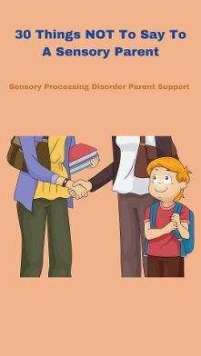 sensory child standing next to parent shaking hands and talking to another parent 30 Things NOT To Say To A Sensory Parent  (or any parent) 
