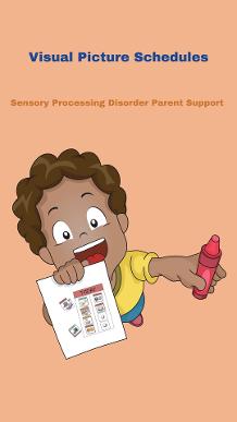 sensory child holding crayon and visual schedule Visual Picture Schedules & Schedule Tools 